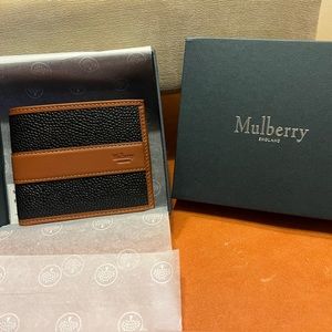 $542 NWT | Mulberry Classic Iconic Leather Bi-Fold Card Wallet | Black | Camel